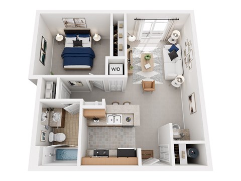 Floor plan for 1 bed, 1 bath, 615 sqft